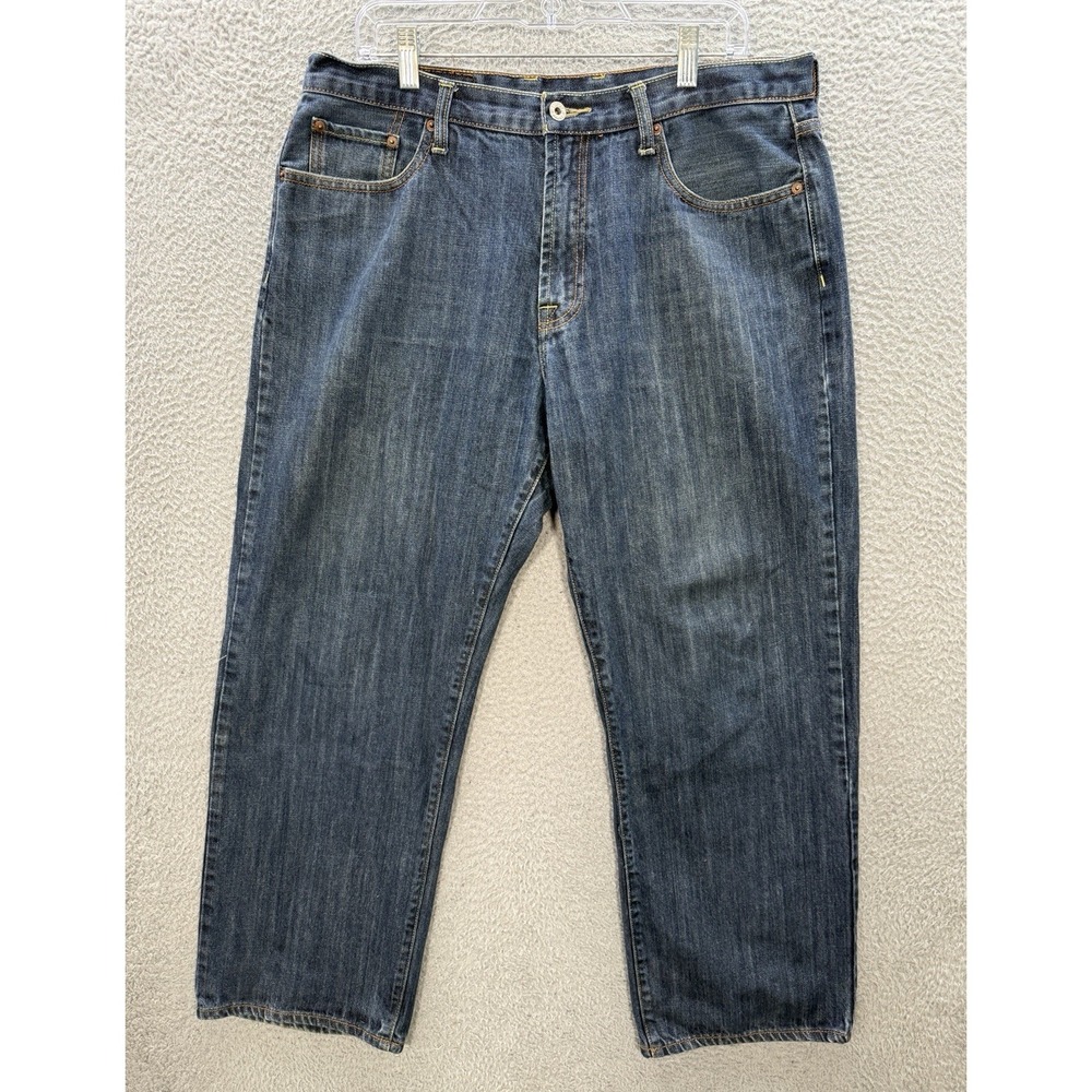 Lucky Brand Jeans Mens 36 Short Blue Relaxed Straight Distressed Denim Preppy‎